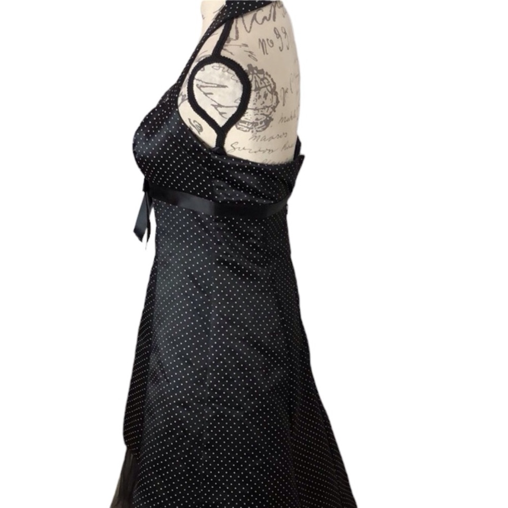 BETSY & ADAM Black White Polka Dot Halter Cocktail Dress Size 4 1940s style - Picture 3 of 7
